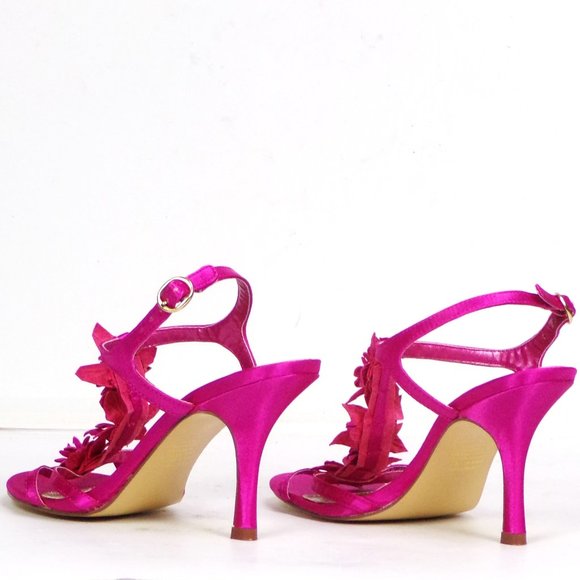 UNLISTED size 6.5M POCKET LIST fuchsia satin party sandals leather soles bal syn - Picture 10 of 16